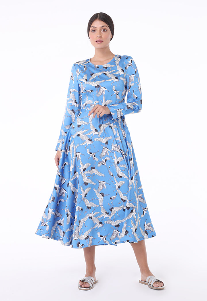 Bird Print A-Line Dress  ZAY