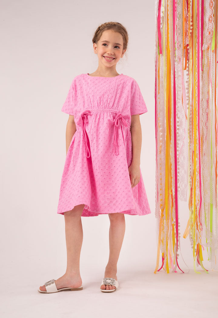 Schiffli Embroidery Drawstring Waist Dress  ZAY