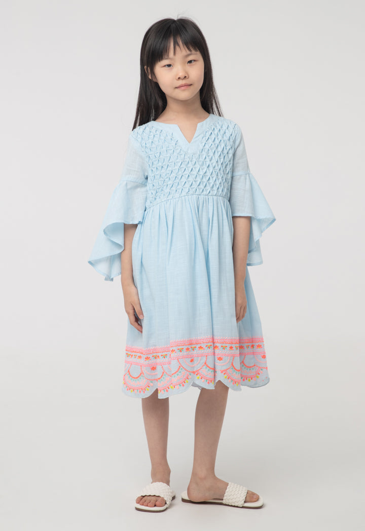 Scallop Embroidered Ruched Flounce Dress  ZAY