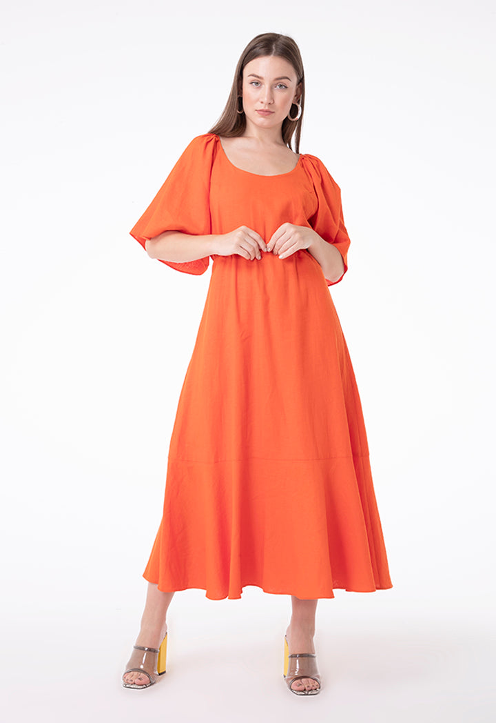knee length dresses for ladies Taupe V-Neck Flounce Sleeve Maxi Dress Small main image 1