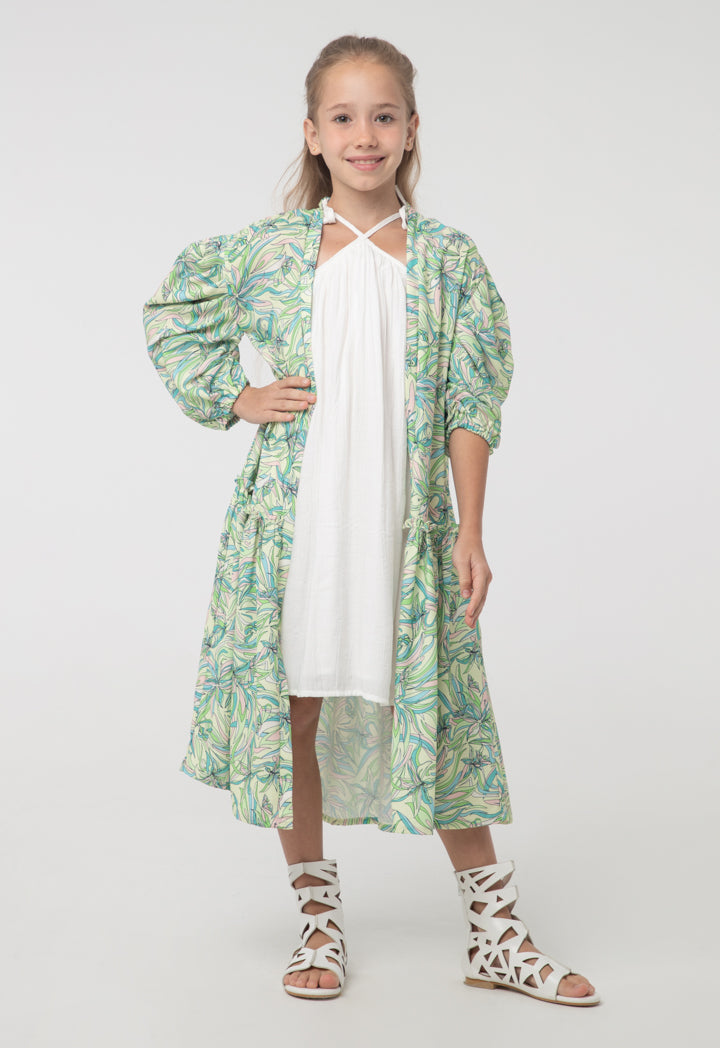 midi dress with shrug Puff Ruffled Printed Shrug And Dress Sets – ZAY