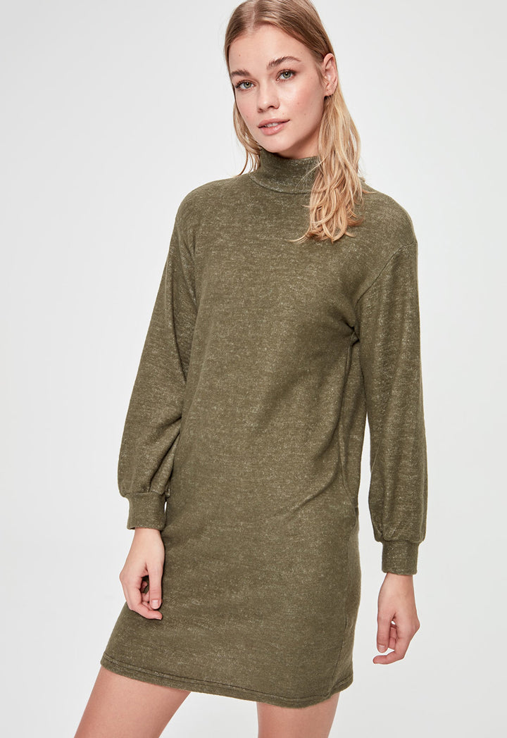 green emerald velvet dress Women's Knit Turtle-Neck Dress main image 0
