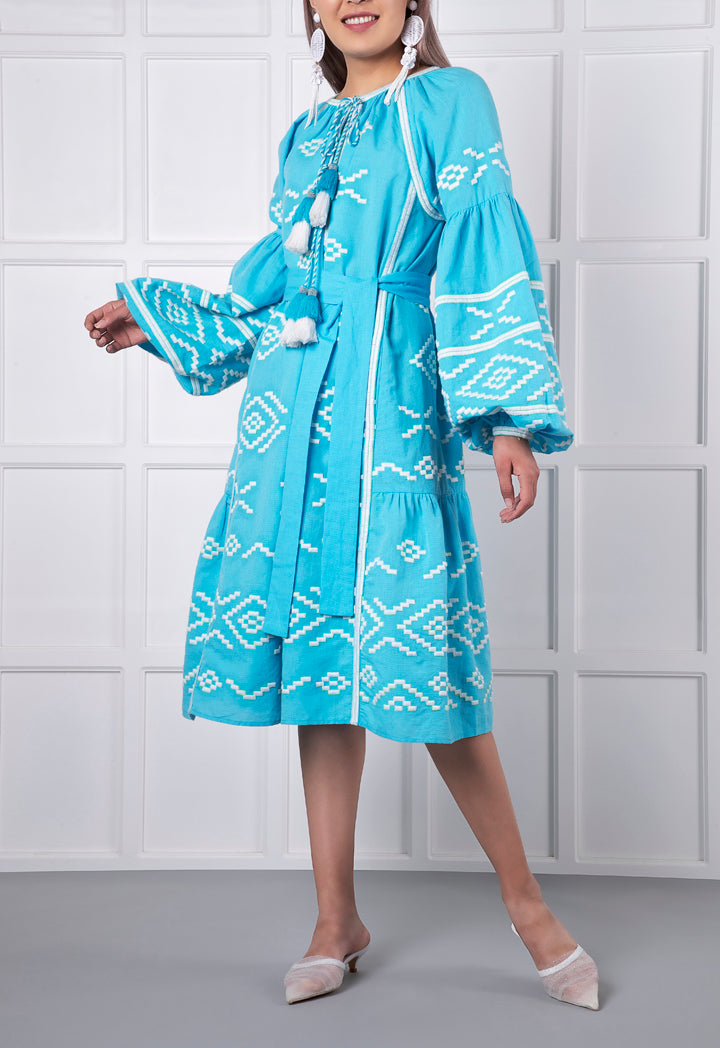 Embroidered Linen Midi Dress ZAY Embroidered Linen Midi Dress ZAY