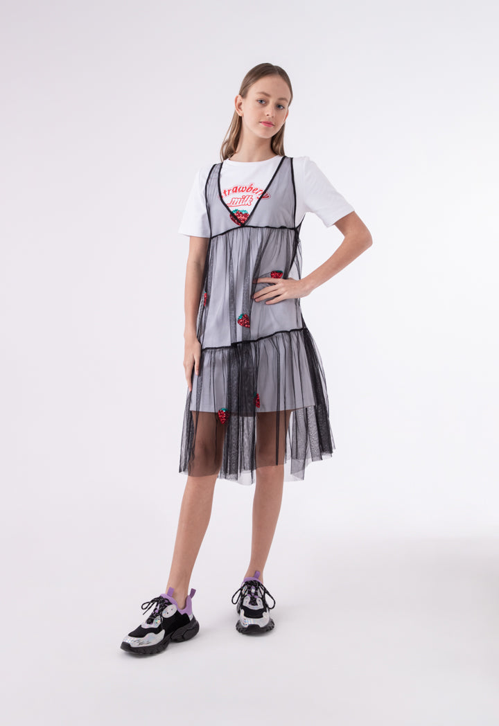 Tulle Overlay Jersey T-Shirt Dress – ZAY