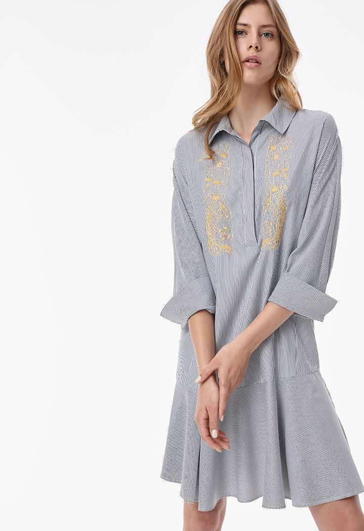 Embroidered Stripe Shirt Dress – ZAY
