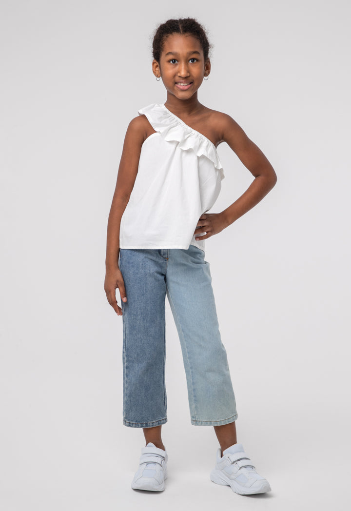 Solid Ruffle One Shoulder Sleeveless Blouse – ZAY