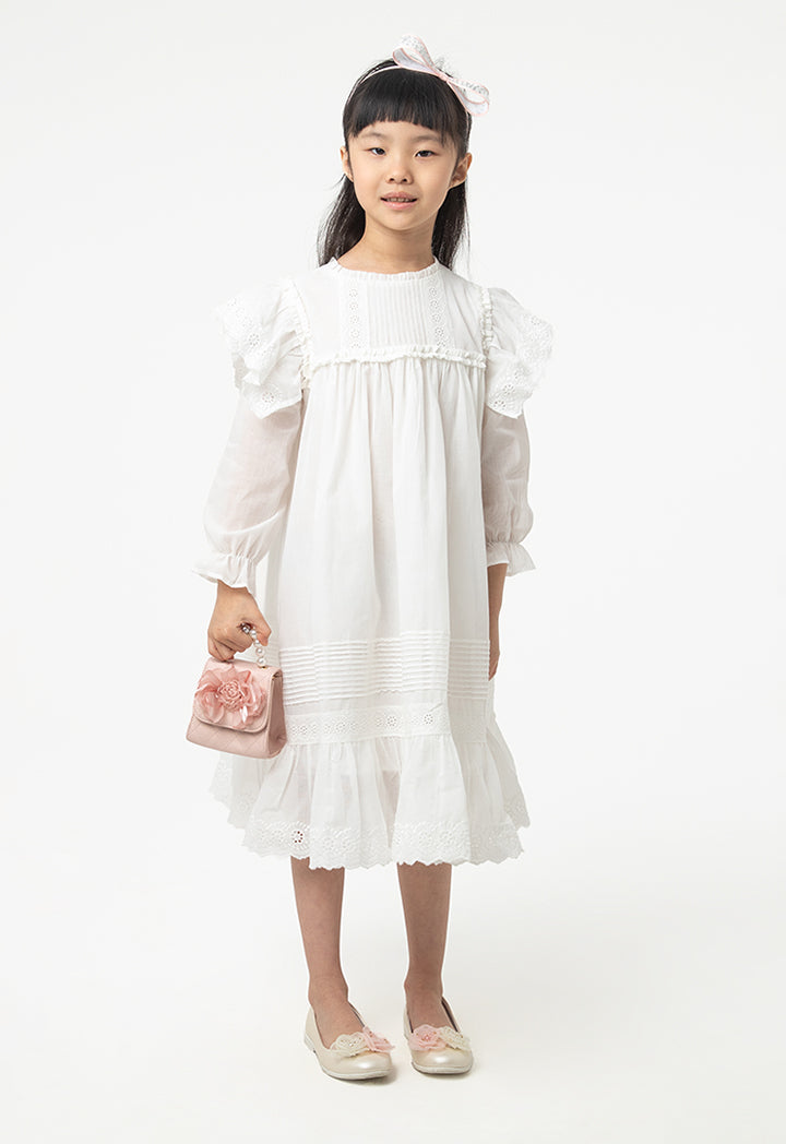 Flared Ruffle Hem Schiffli Lace Embroidered Dress – ZAY