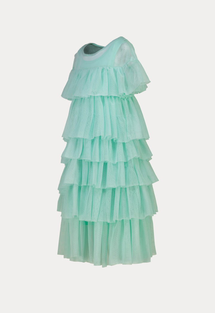 Solid Tiered Tulle Layers Sheer Dress  ZAY