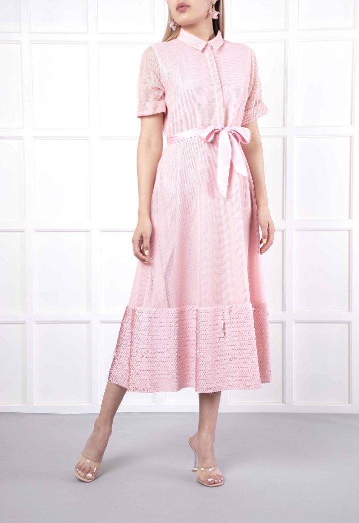 Sequin Mesh Shirt Dress – ZAY