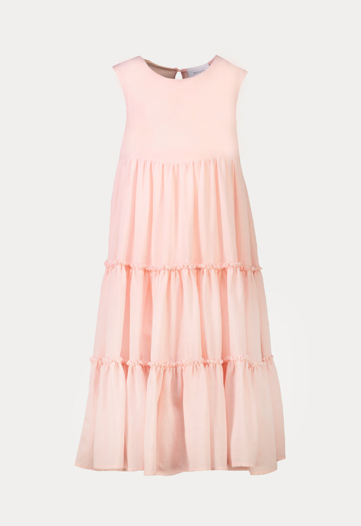 Solid Sleeveless Frill Tiered Flare Dress  ZAY