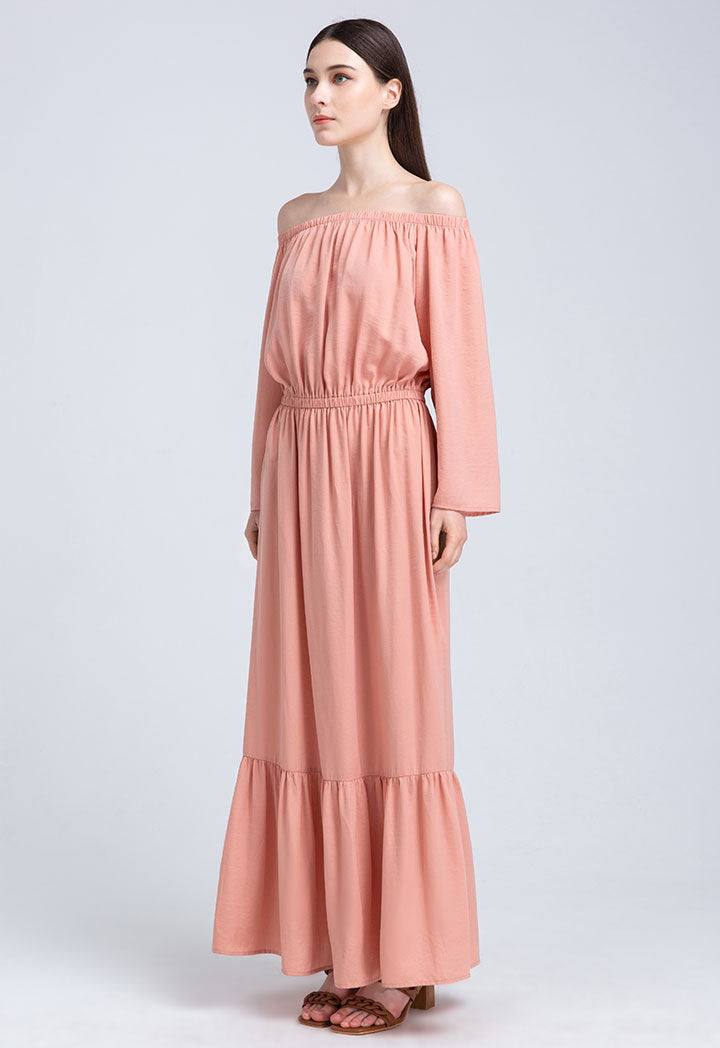Off Shoulder Solid Maxi  Dress