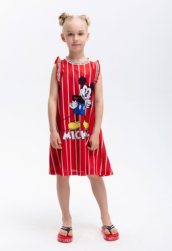 Mickey Mouse Striped Mesh Ruffle Rib Dress