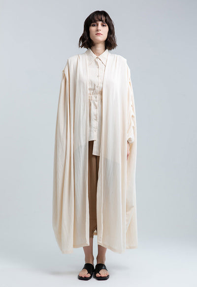 Pleated Sleeve Long Kimono