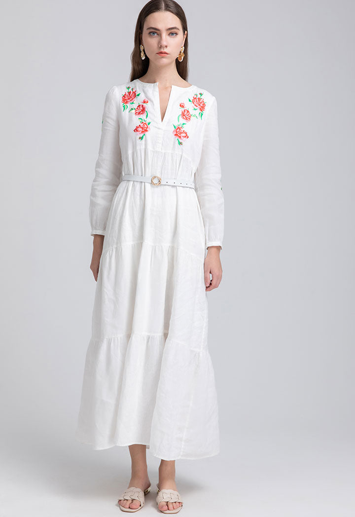 Tiered Floral Embroidery Dress