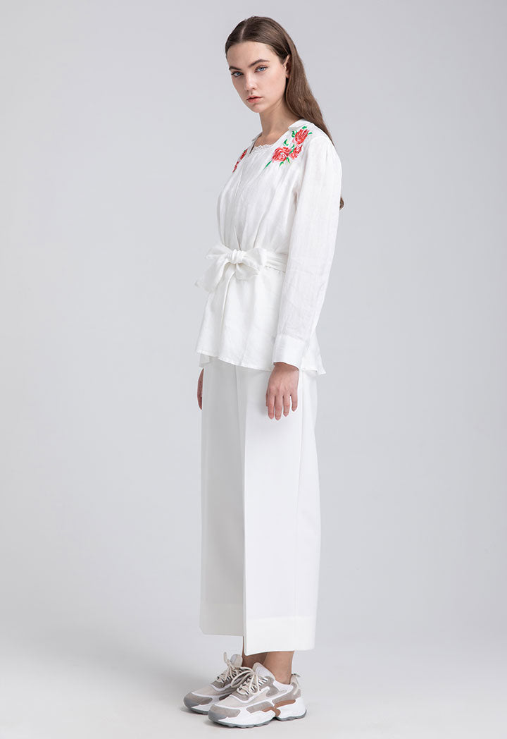 Embroidered Motif Linen Blouse
