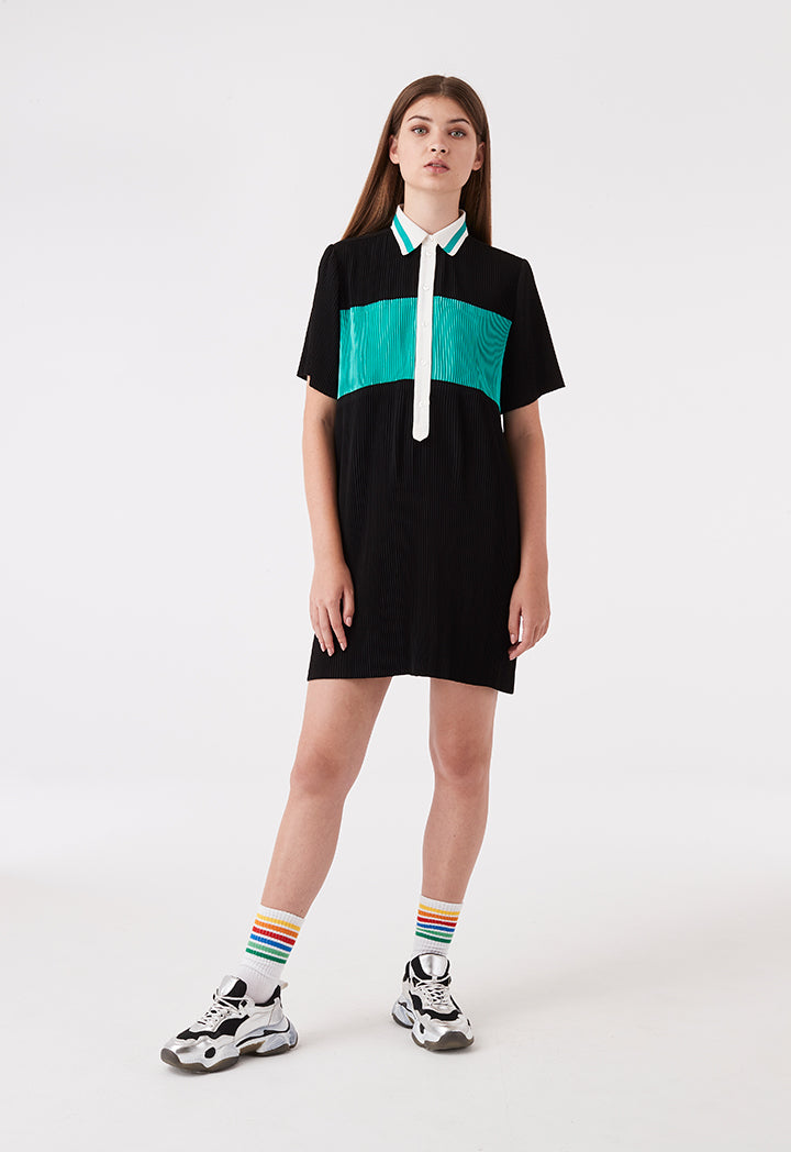 Electric Pleated Color Block Dress - Fresqa