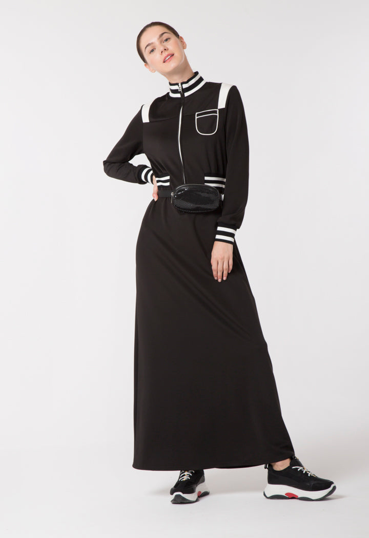 Striped Trim Jersey Dress - Fresqa