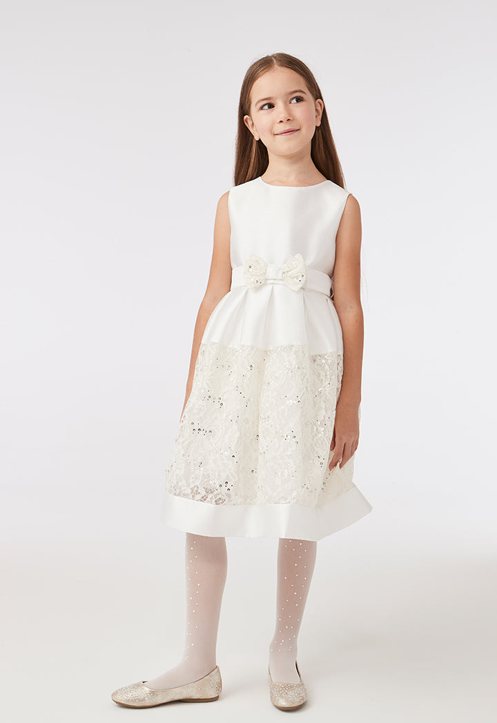 Mixed Fabric White Dress