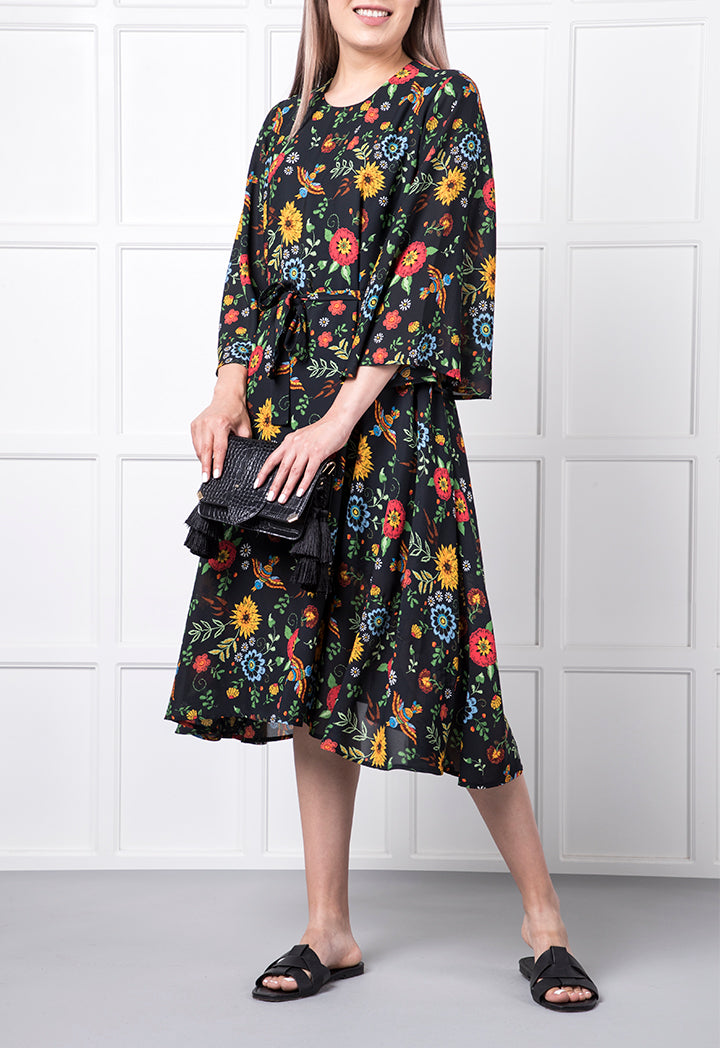Flowy Floral Round Neck  Dress