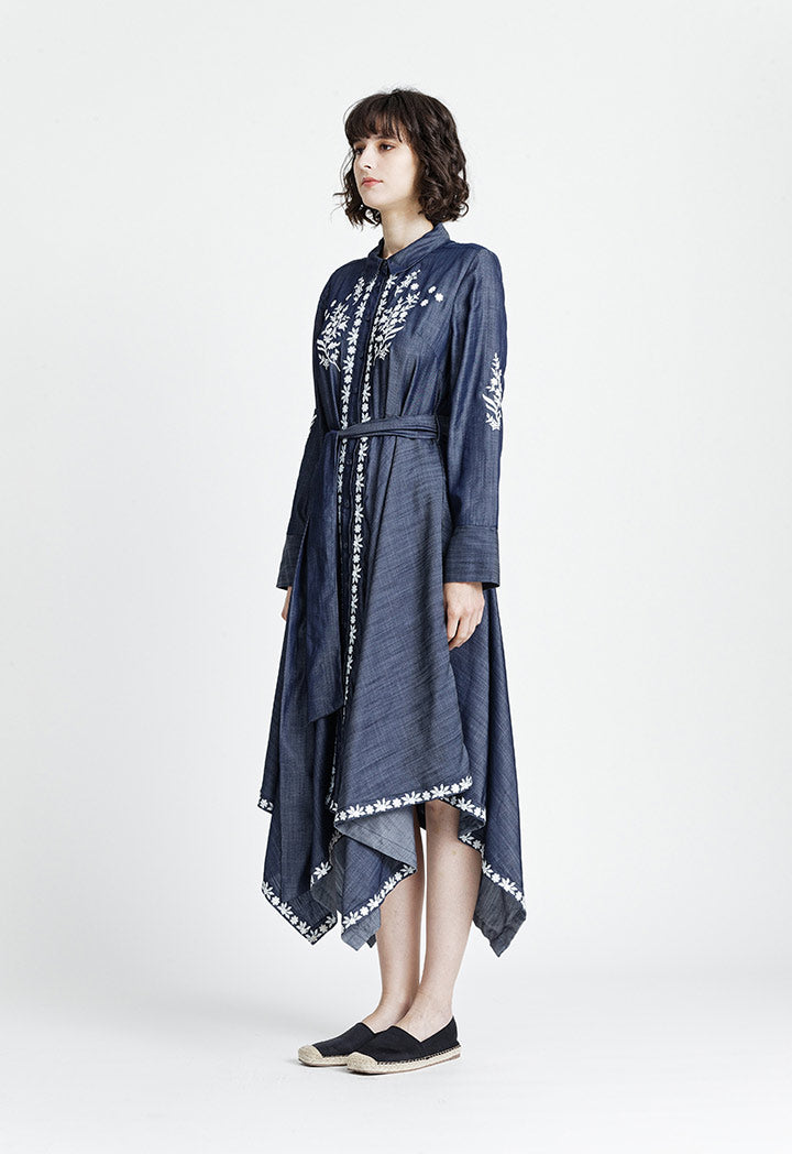 Contrast Embroidered Denim Dress – ZAY
