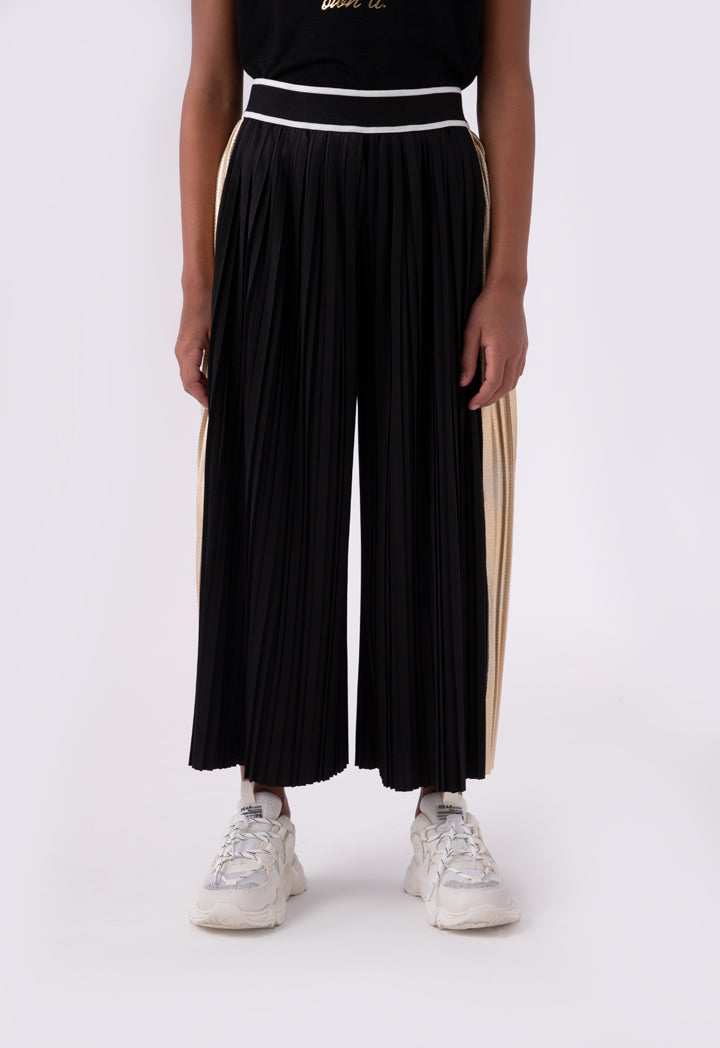 Stripe Elastic Waistband Pleated Culottes