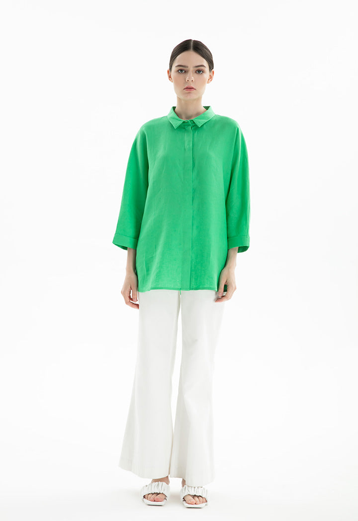 Collared Concealed Buttons Oversized Shirt