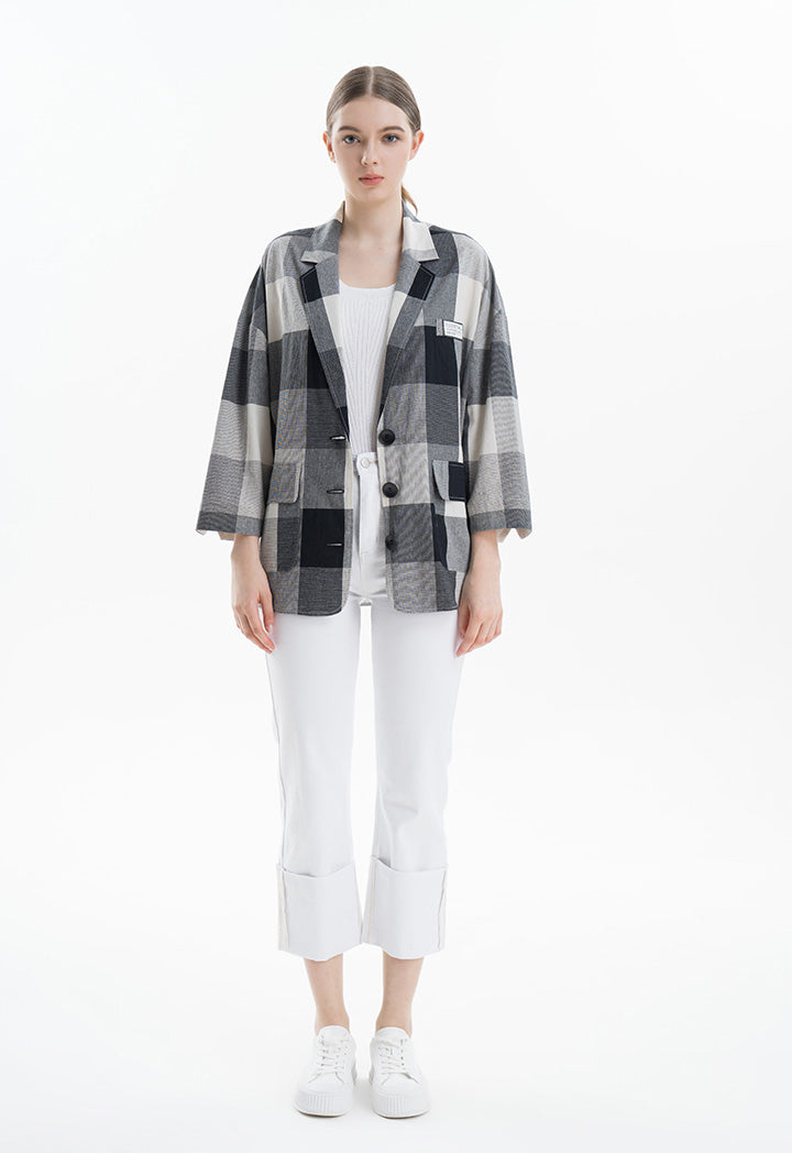 Checked Oversized Blazer Buttoned Cotton Shirt