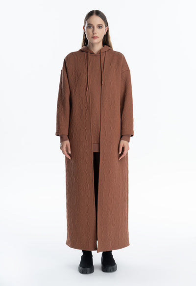 Letter Textured Solid Maxi Open Winter Bisht