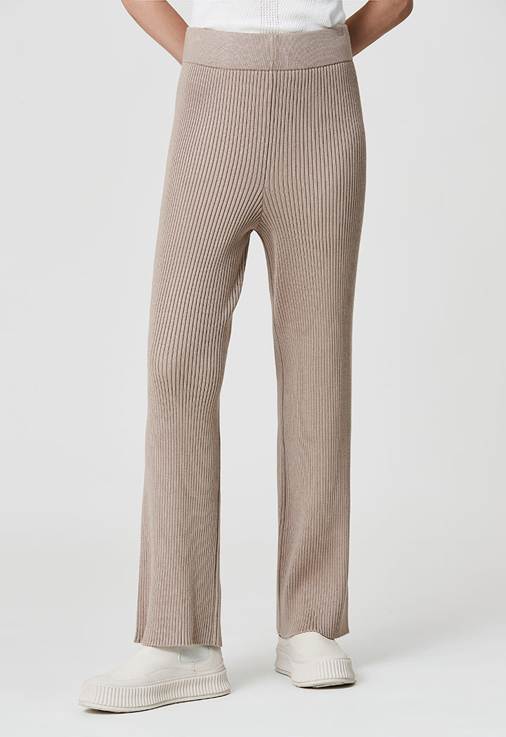 Pleated Ribbed Straight Knitted Pants