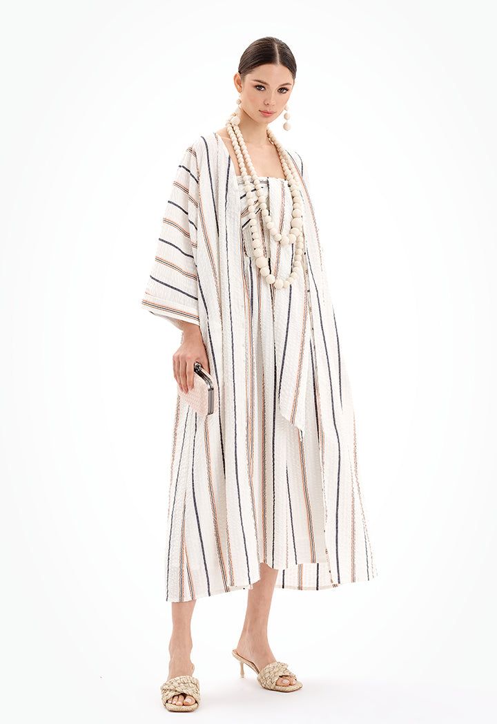 Open Front Striped Maxi Kimono