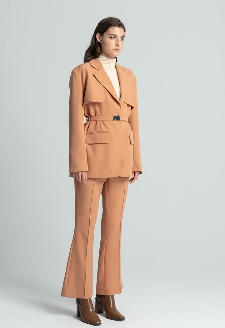 Over Flap Notched Lapel Solid Blazer