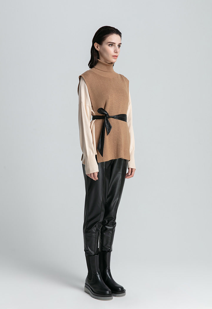 High Neck Ribbed Side Open Knitwear