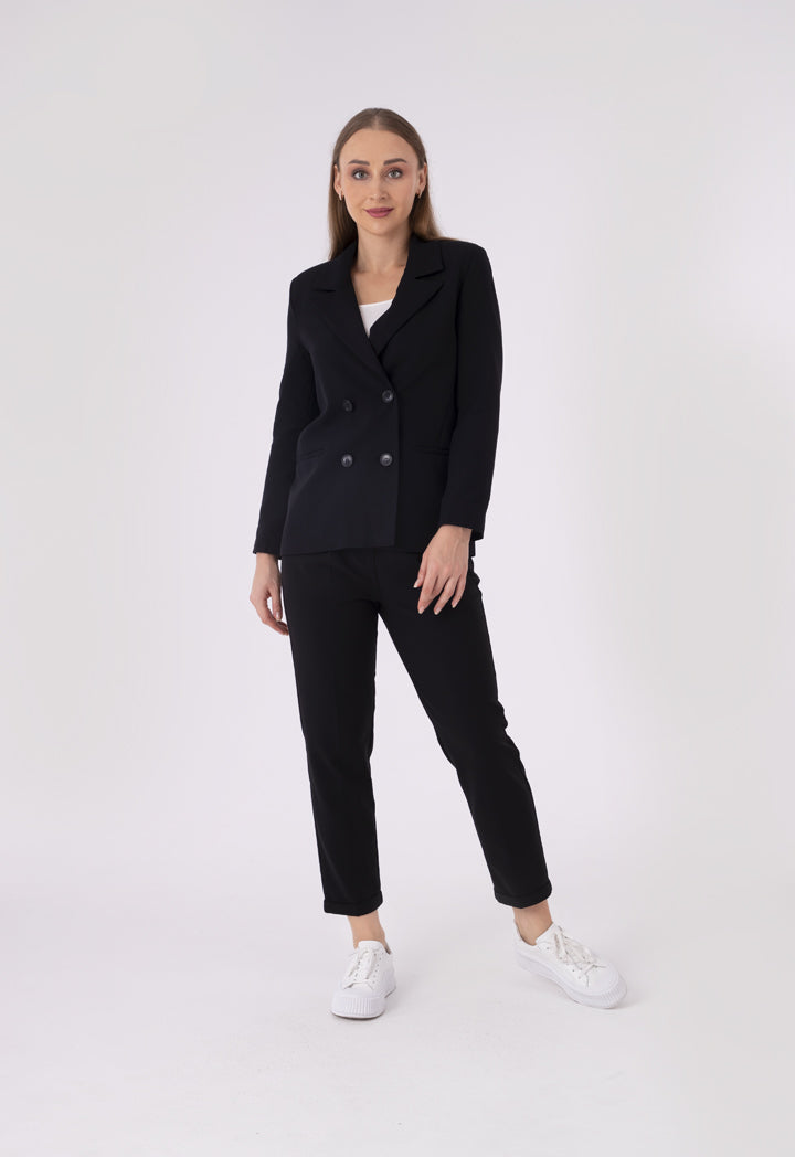 Classic Woven Double Breasted Solid Blazer