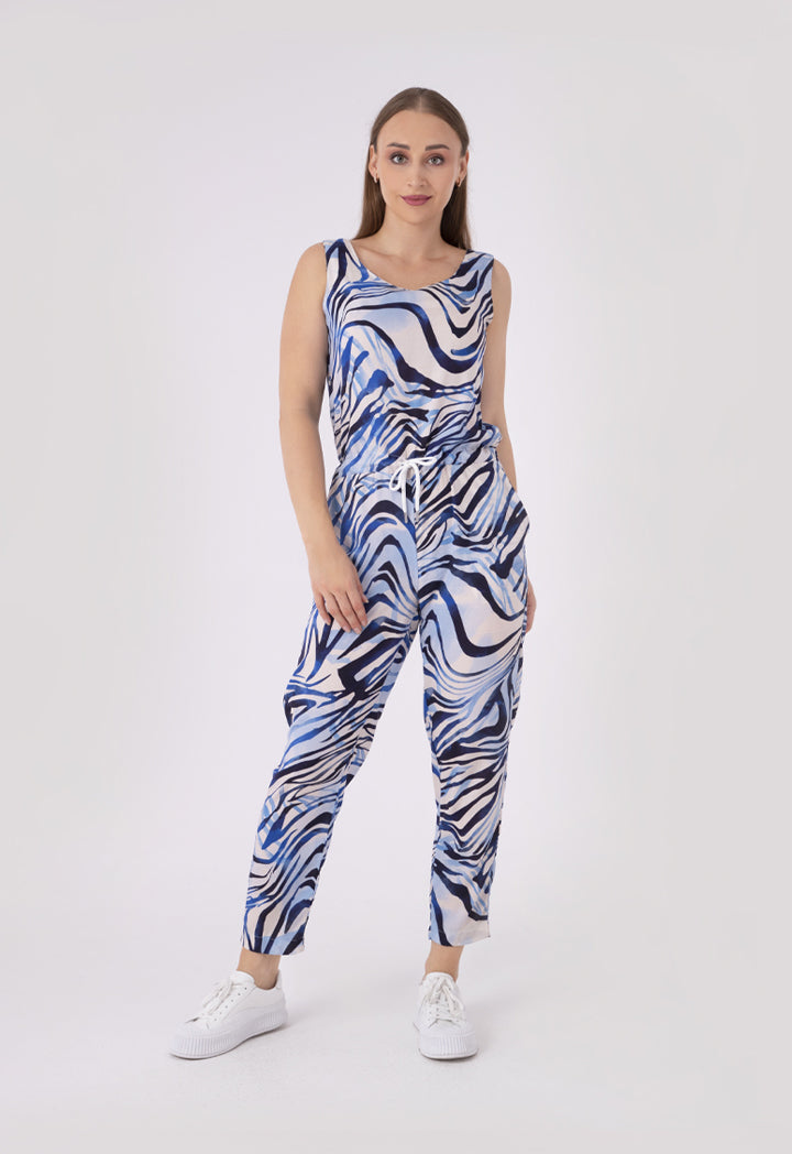 Long Printed Jumpsuit With Waist Drawstring