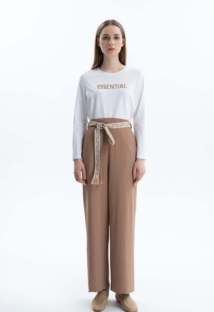 Solid Trouser With Embroidered Belt