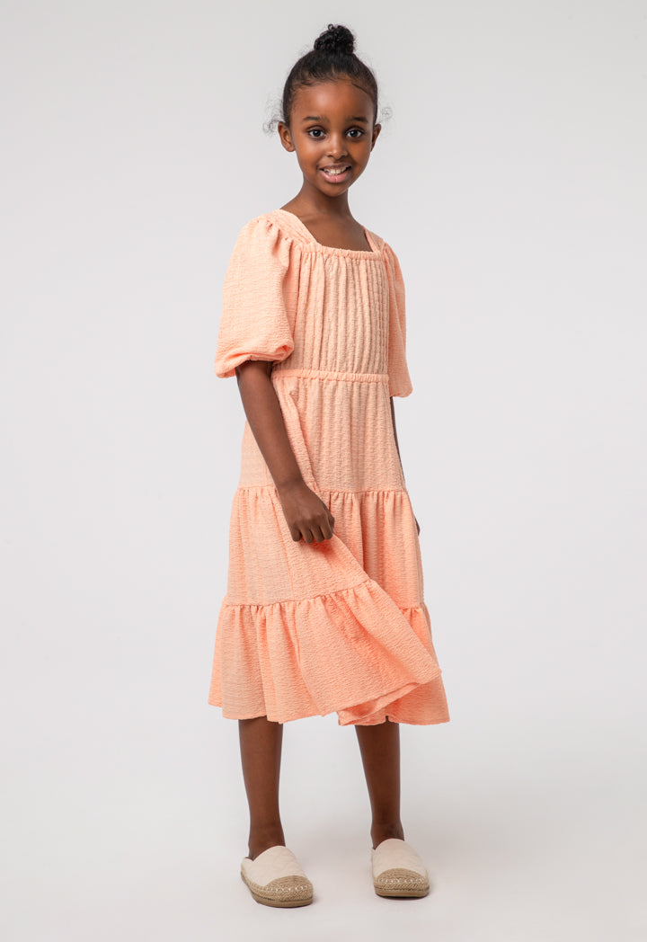 Solid Textured Tiered Elasticated Dress