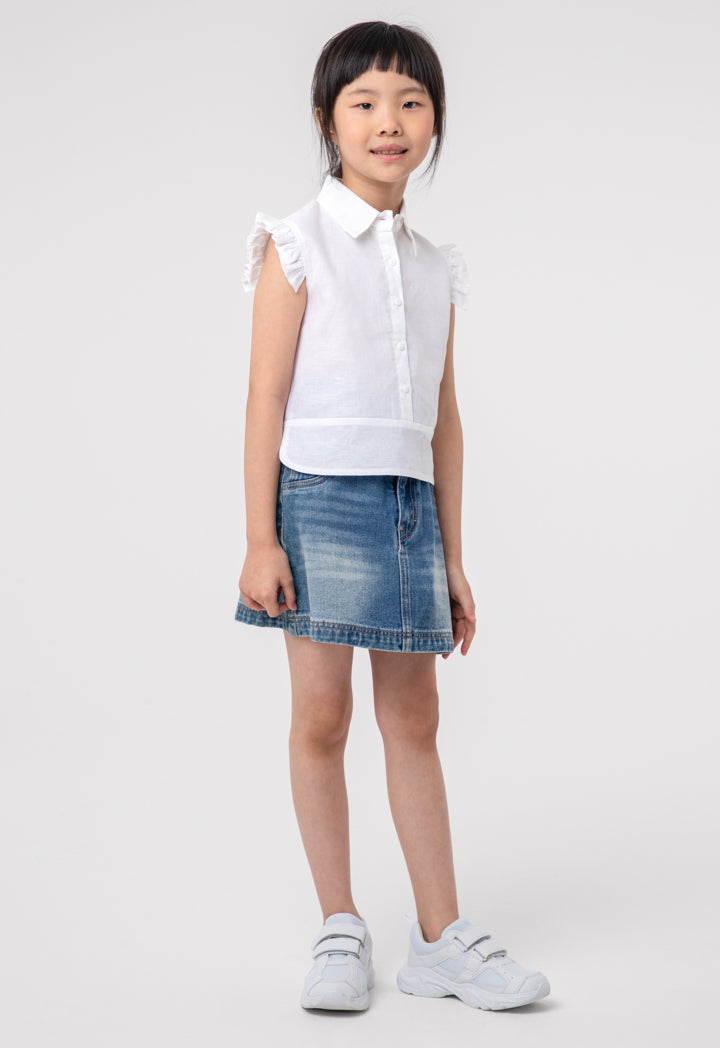 Solid Ruffle Trim Poplin Blouse