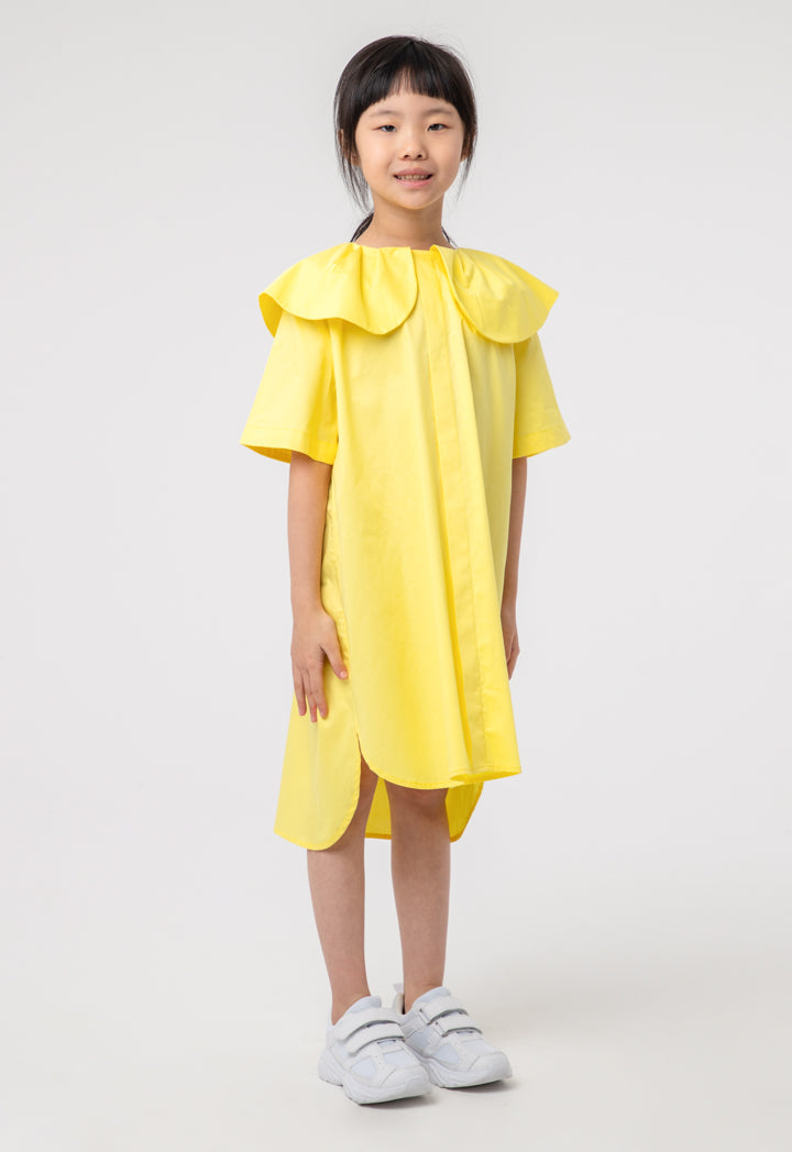 Solid Pleated Baby Collar High-Low Dress