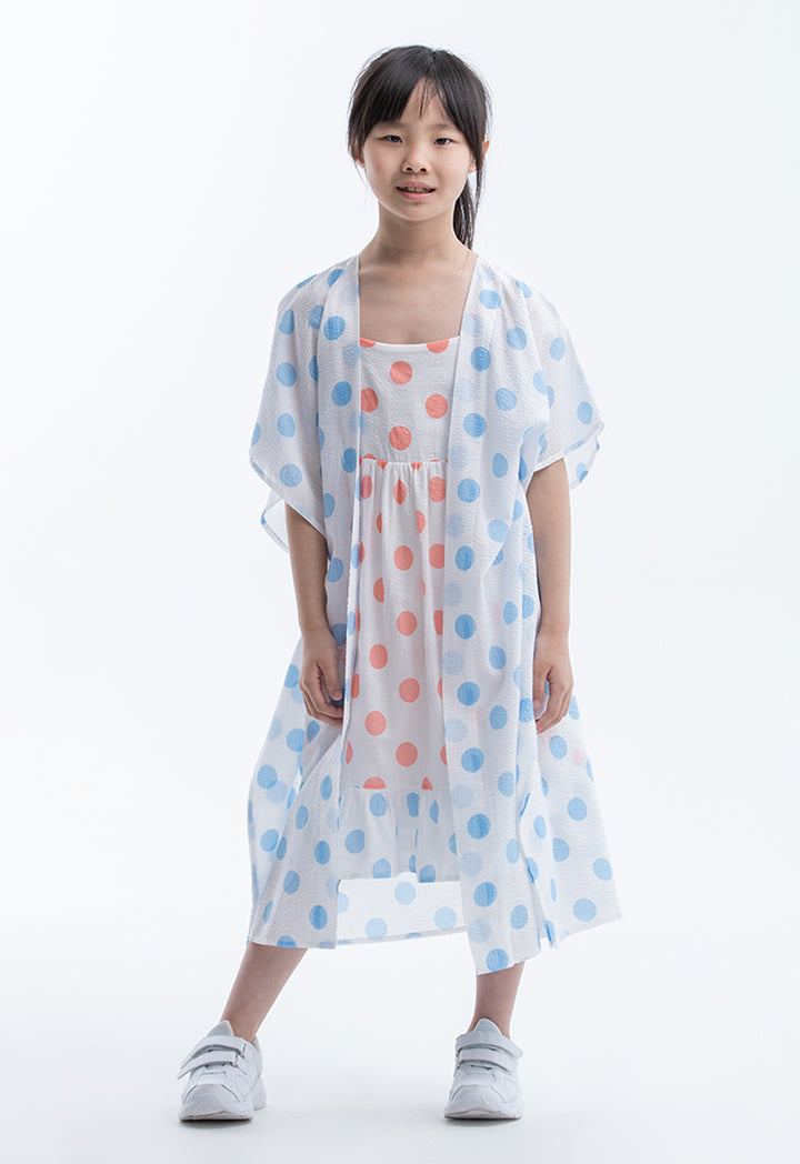 Polka Dot Printed Inner Dress With Kimono Set