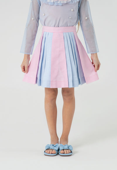 Stripe Lurex Colorblock Front Pleated Skirt