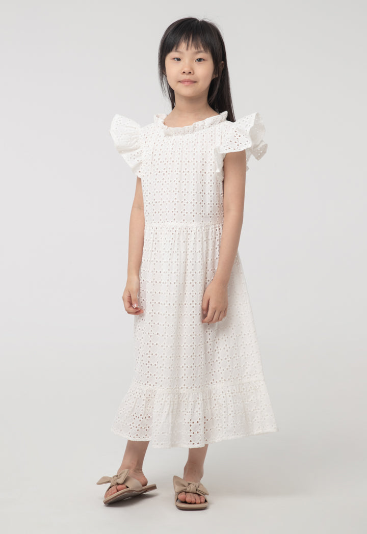 Schiffli Butterfly Frill Trim Eyelet Dress