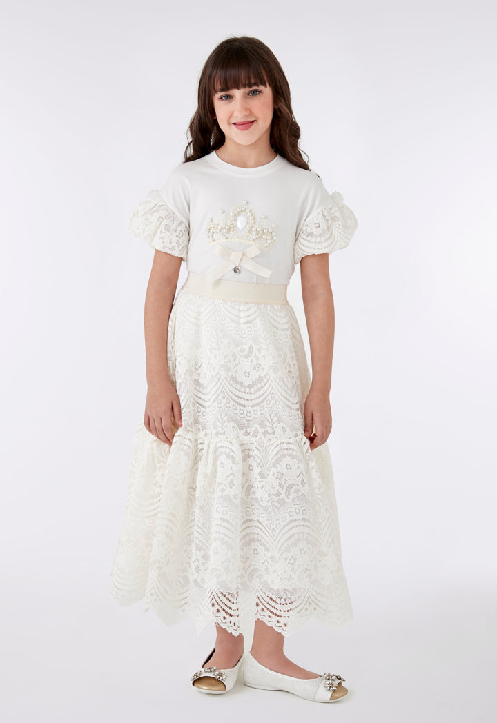 Pearl Beaded Blouse And Lace Skirt Combo