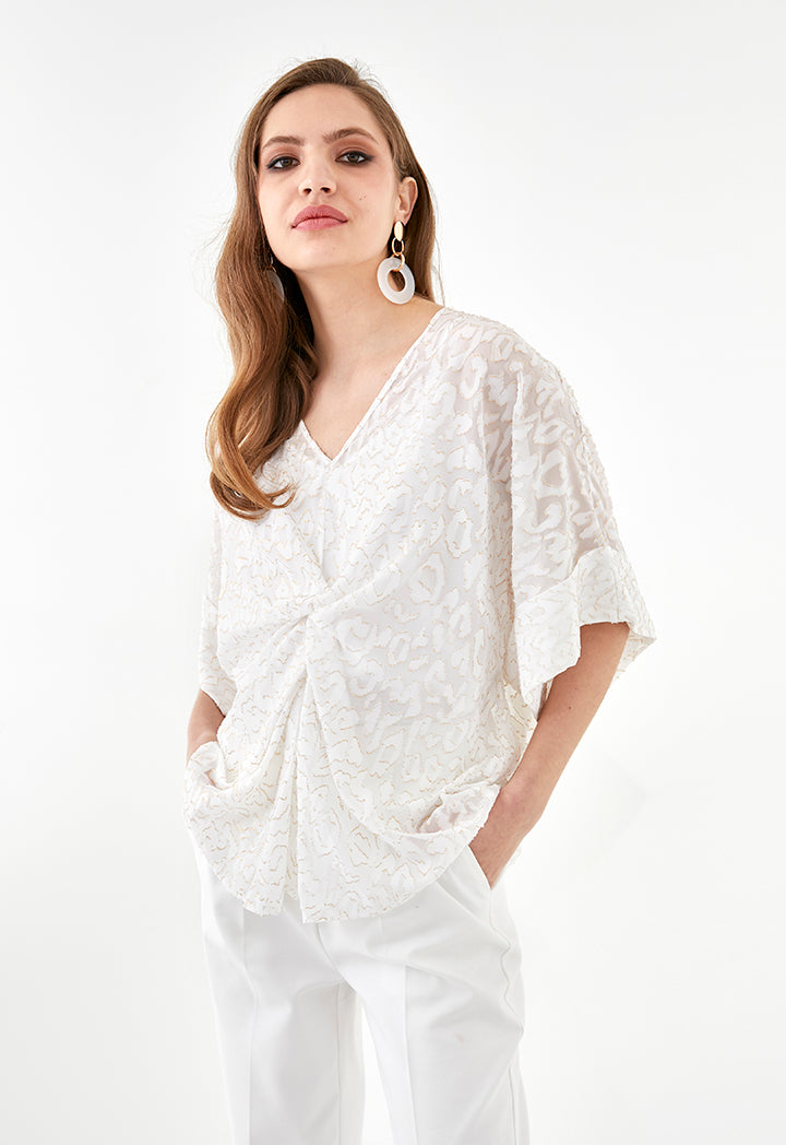 Twisted Front Textured Pattern Blouse