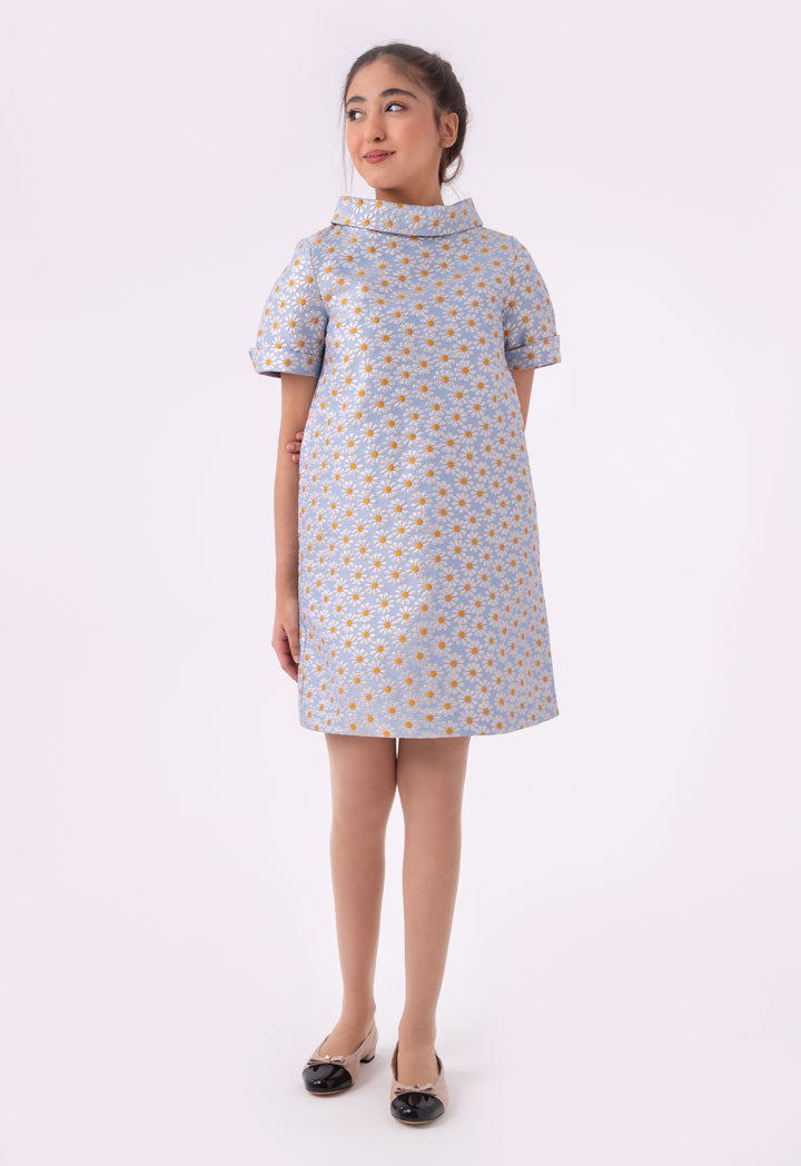 Embroidery Lurex Jacquard Folded Collar Dress