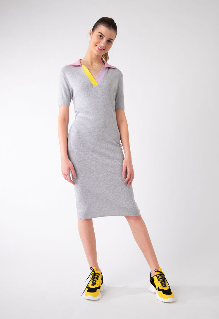 Shirt Collar Long Knitted Dress