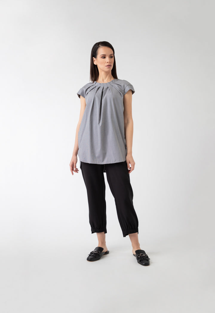 Pleated Neck Check T-Shirt
