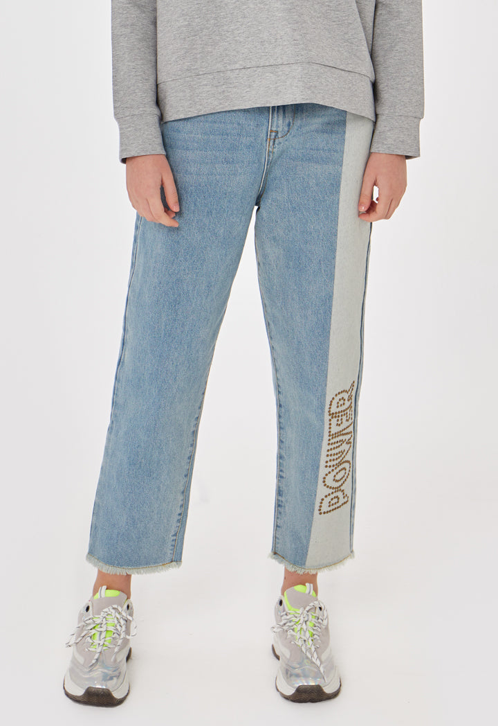 Letter Stud Embellished Denim Pants