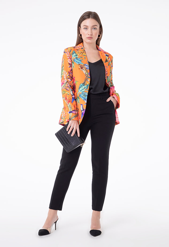 Notched Lapel Mixed Print Outerwear