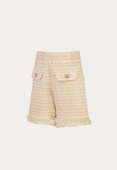 Faux Pocket Tweed Lurex Frayed Shorts