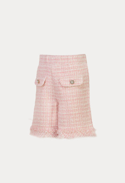 Faux Pocket Tweed Lurex Frayed Shorts